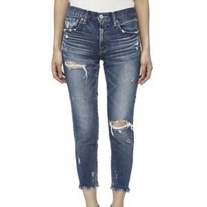 Moussy Vintage Jeans Sz 27 Frayed Hem Distressed Thigh Hole Slim Cropped Mid‌‌‌‌